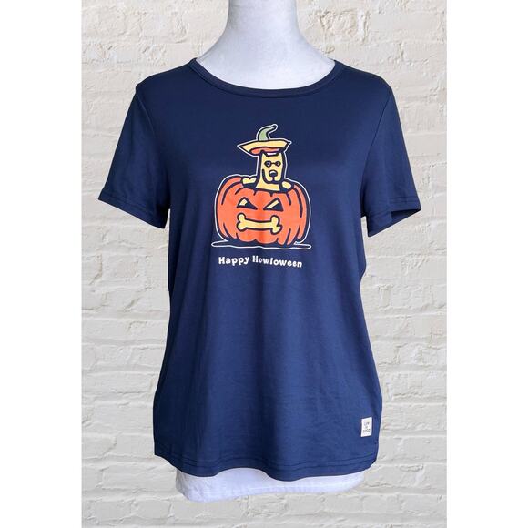 Life Is Good Navy Halloween Dog Pumpkin Short Sleeve T Shirt Small Fall NWOT - Picture 1 of 5